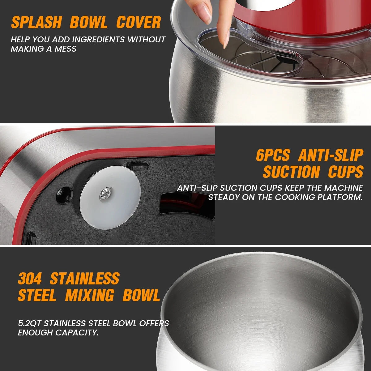 Tilt-Head Stand Mixer 5.2QT 600W 6 Speeds Red S874