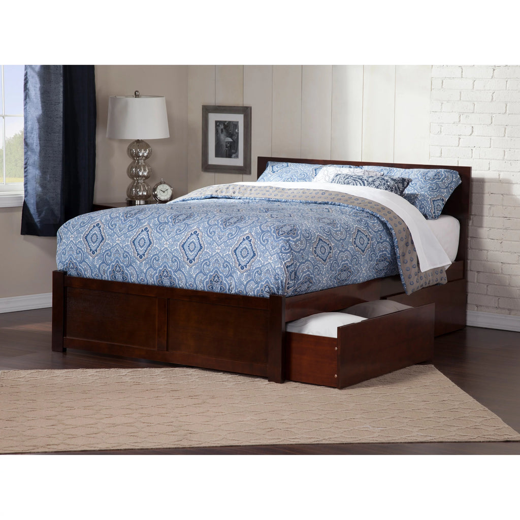 Queen Platform Bed with 2 Drawers in Walnut U30185