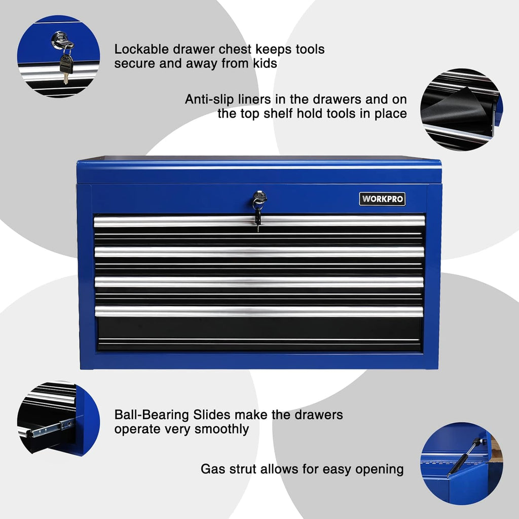 4-Drawer Metal Tool Storage Cabinet with Tray, Locking System, Drawer Liner S29357