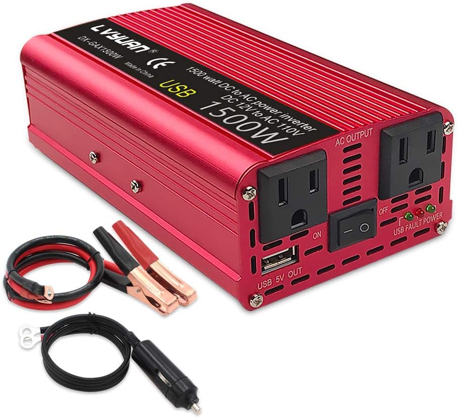 700W Car Power Inverter 12V DC to 110V AC 2 AC Outlets 3.1A USB Charging Port Pack of 2 S773