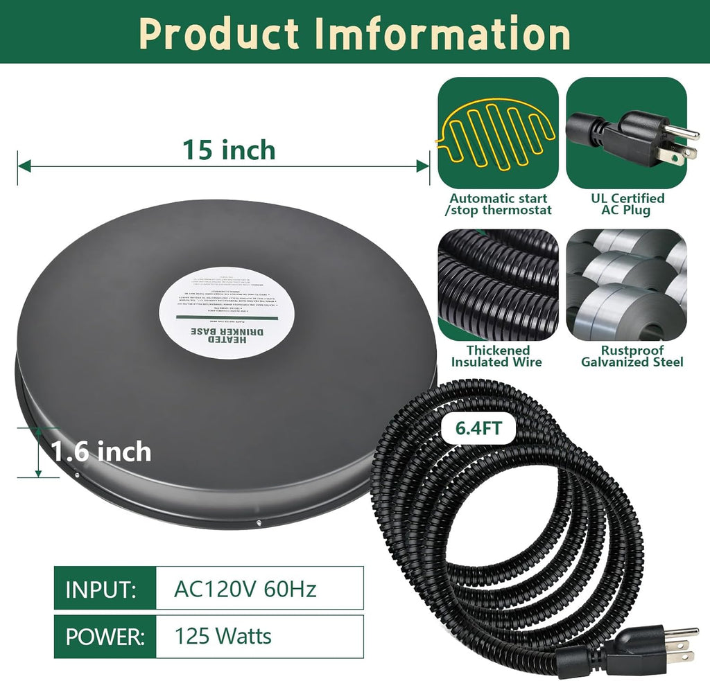 15IN 125W Heated Chicken Waterer Base with Thermostat G69153