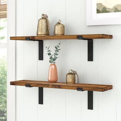 2 Piece Wall Shelf Set Special Walnut B9166