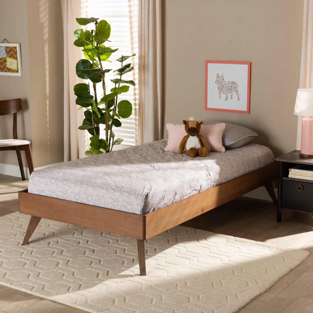 Twin Ash Walnut Wood Platform Bed Q489255