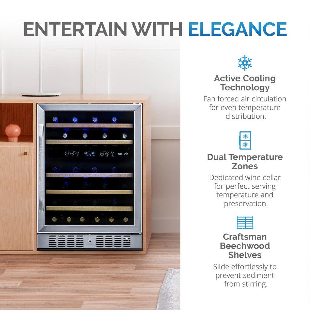 46-Bottle Dual-Zone Stainless Steel Wine Refrigerator U49766