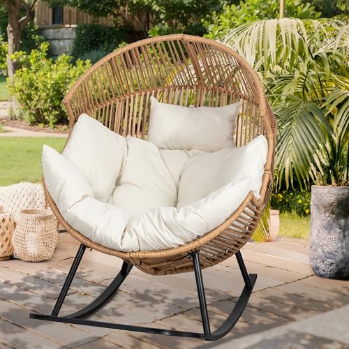 Oversized PE Rattan Wicker Rocking Egg Chair with Cushion T749
