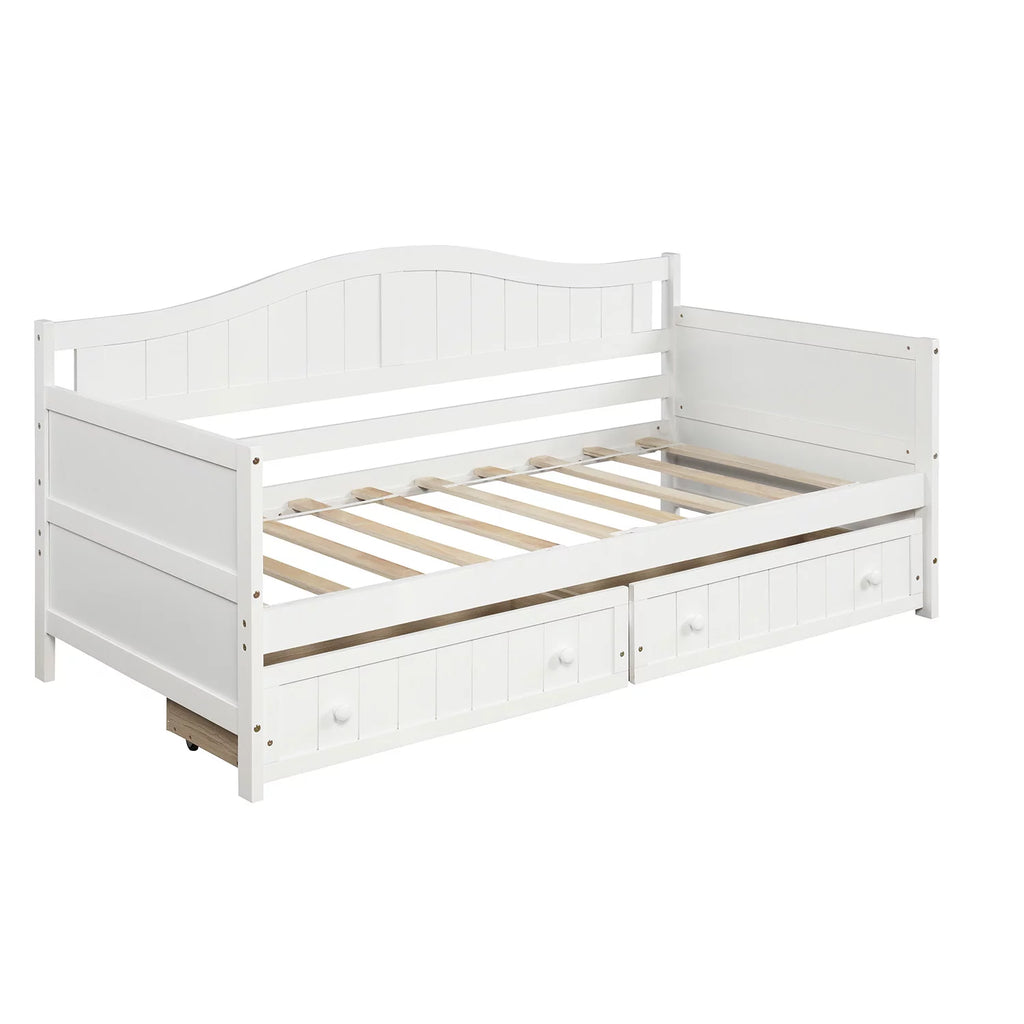 White Folding Chair Bed Double Wooden Sofa Bed with 2 Drawers A666374
