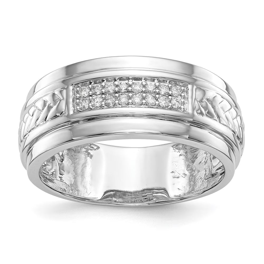 14K White Gold Diamond Trio Wedding Band Size 10 O9218