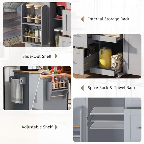 Black Kitchen Cart with Wood Drop-Leaf Countertop, 2 Drawers, Adjustable Shelf P1827