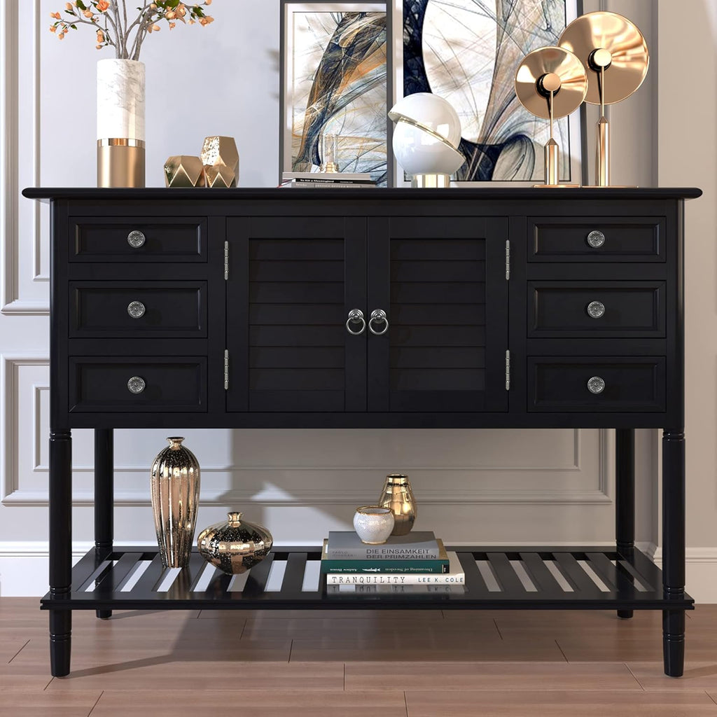 Solid Wood Console Table with 2 Storage Drawers and 1 Shelf, Black L705