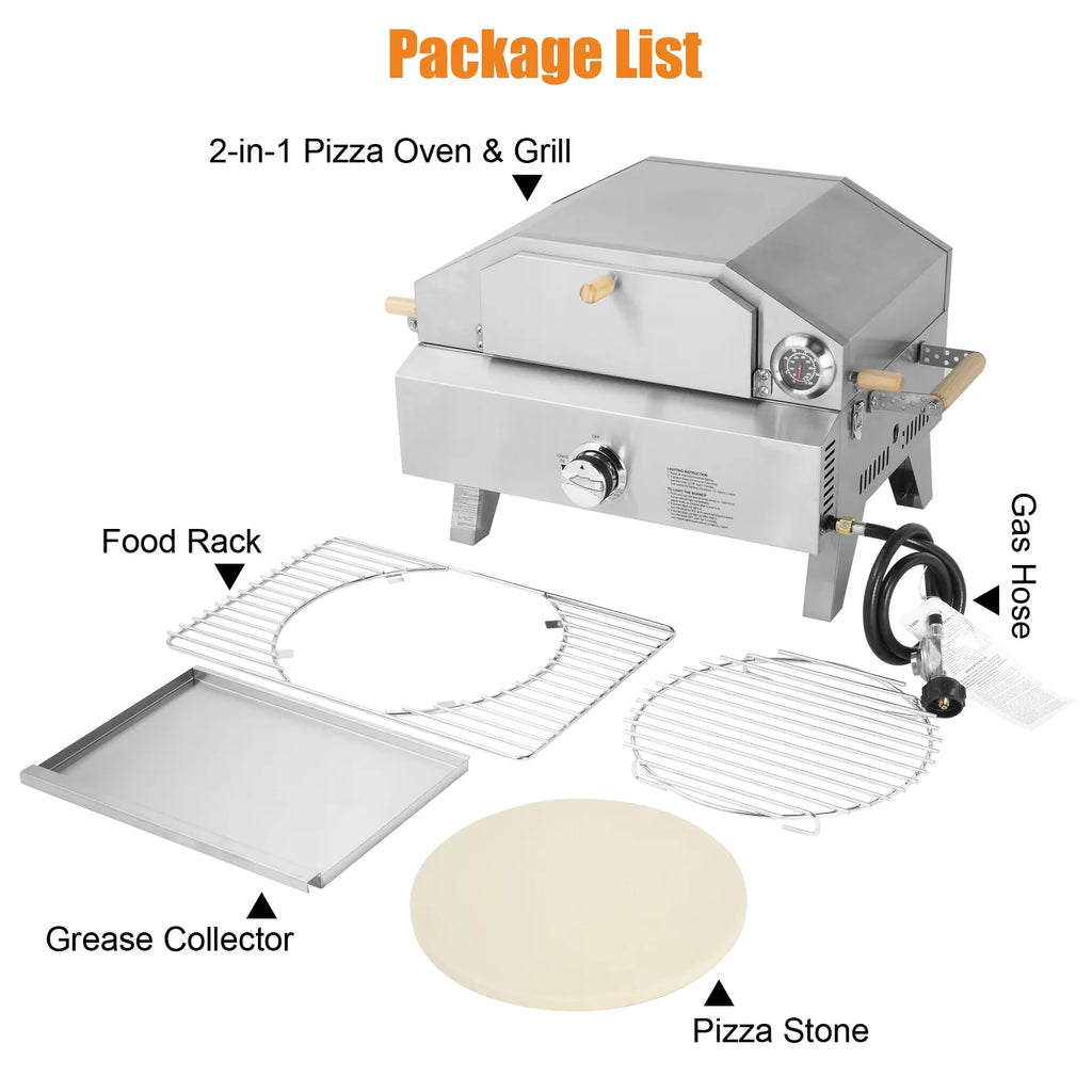 2-in-1 Portable Stainless Steel Pizza Oven and Propane Grill I5880