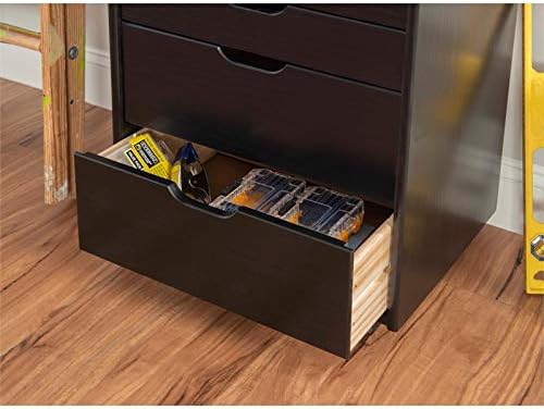 Black Eight Drawer Wood Rolling File Cabinet Storage Cart L889