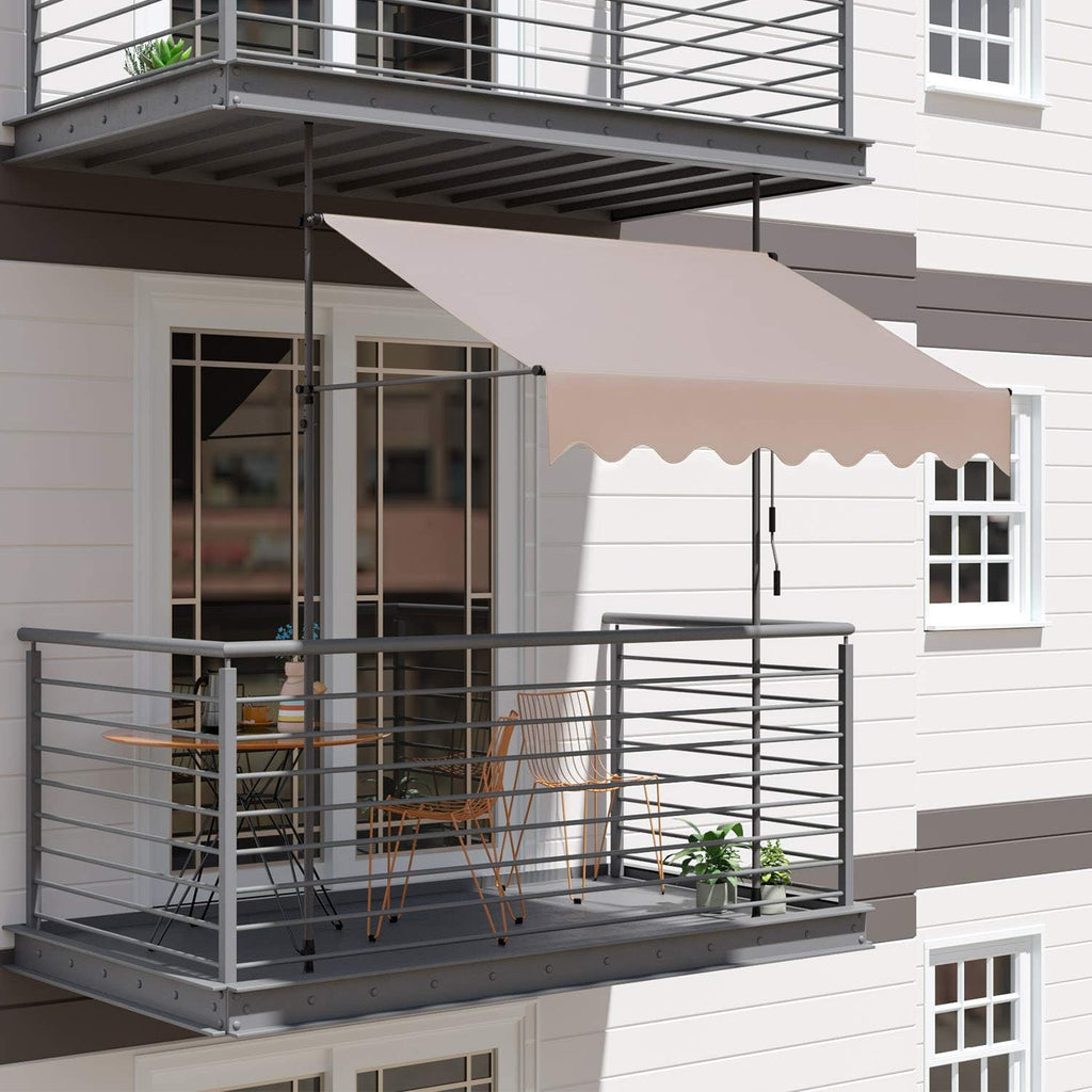 Khaki Retractable Patio Awning with Hand Crank M44077