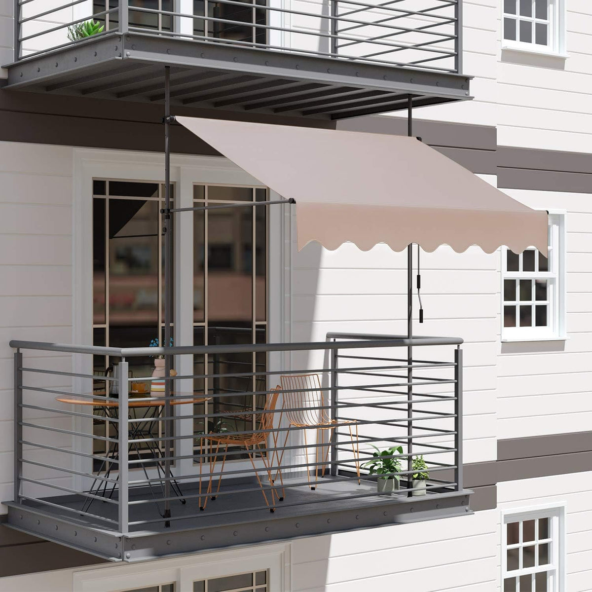 Khaki Retractable Patio Awning with Hand Crank M44077