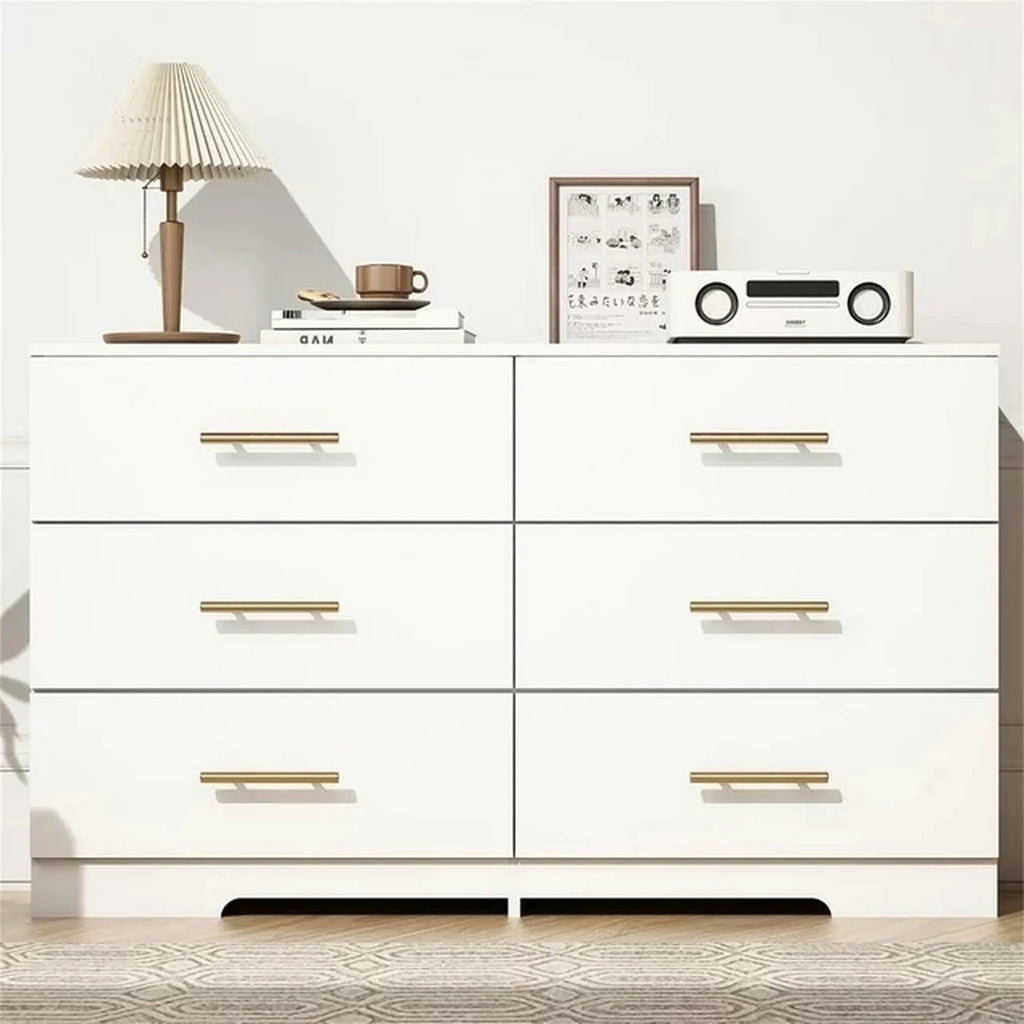 White 6 Drawer Dresser with Golden Handle I482