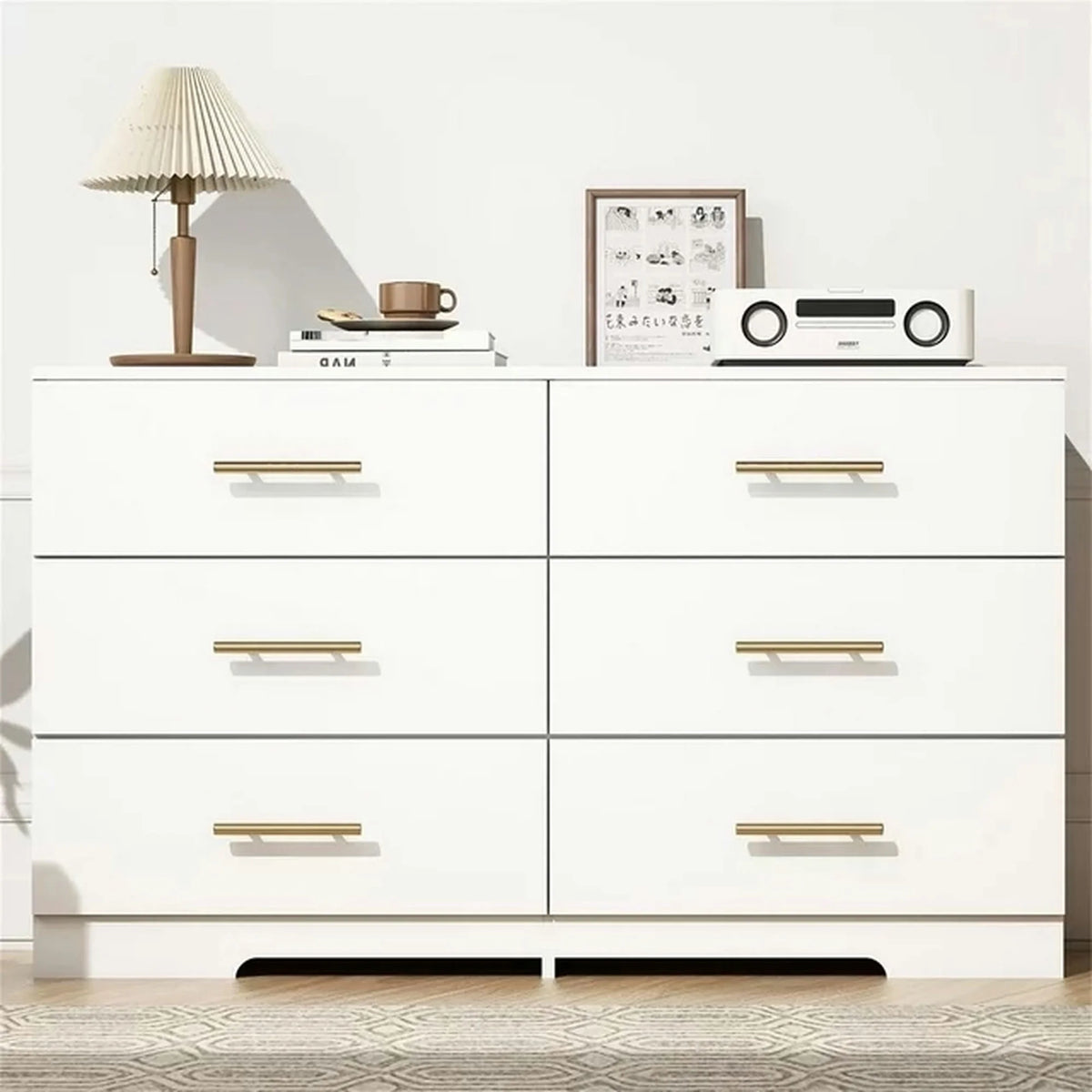 White 6 Drawer Dresser with Golden Handle I482