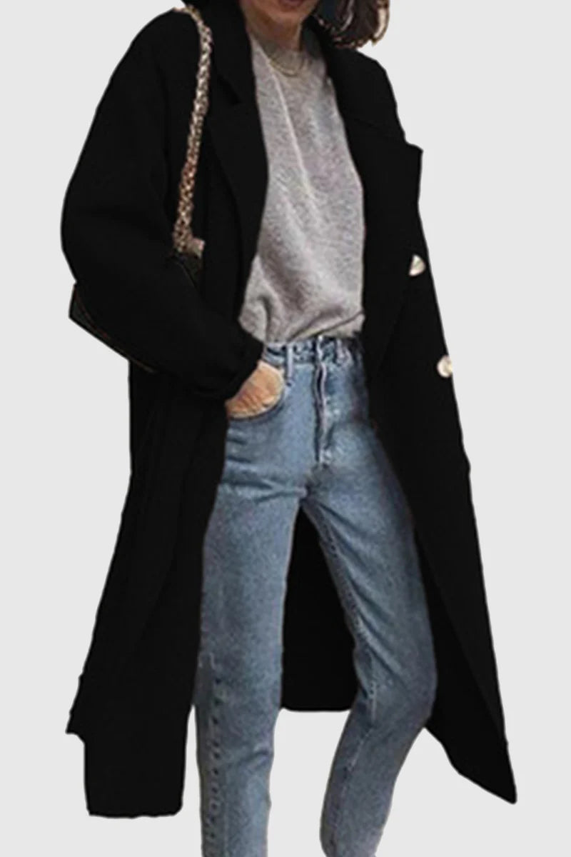 Solid Buckle Turndown Collar Outerwear O889069