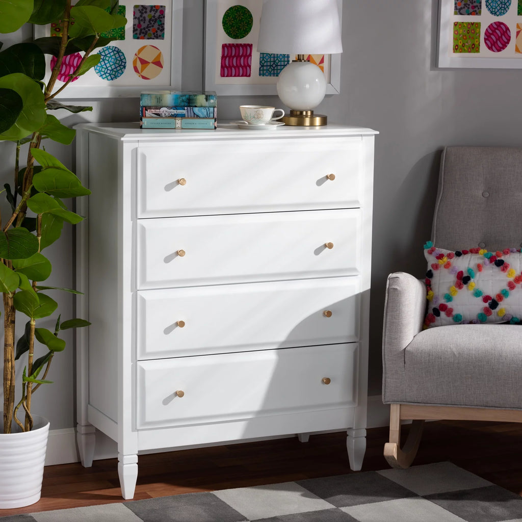 White 4-Drawer Wood Bedroom Chest B97453
