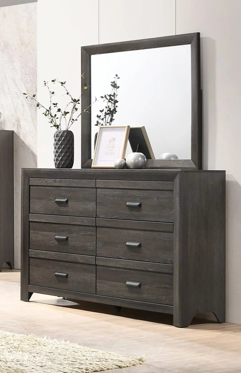 King Size 5pc Bedroom Furniture Set with Dresser Mirror Nightstand S15891