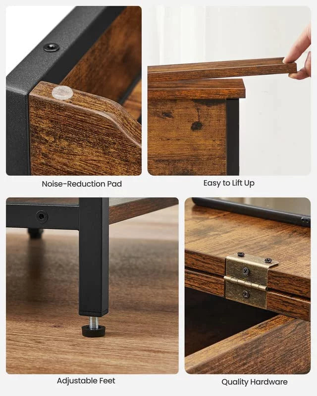 End Table with Charging Station and USB Ports Rustic Brown Black Y344