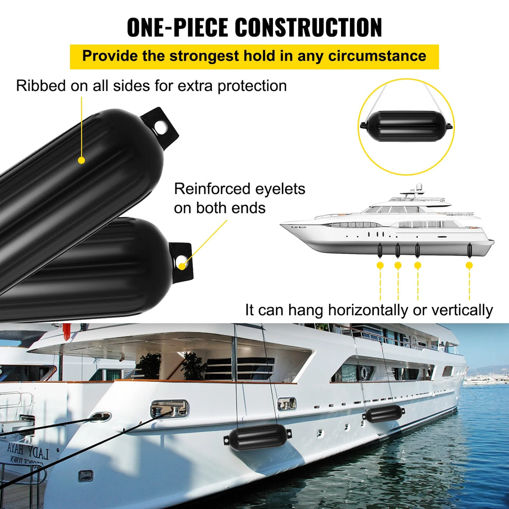 Black Boat Fender Bumper Pack of 4, 8 x 27 inches B730081