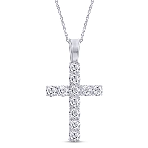 1/3 Round Cut Lab Created Moissanite Diamond Cross Tennis Pendant Necklace 14k Gold Over Sterling Silver Jewelry With 18" Chain J7166