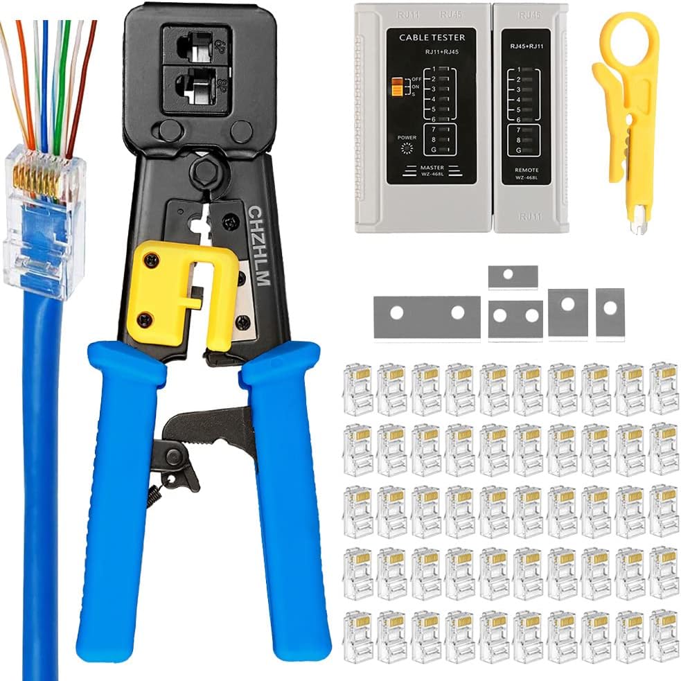 RJ45 Crimp Tool Kit with 50PCS Connectors Cable Tester A857172
