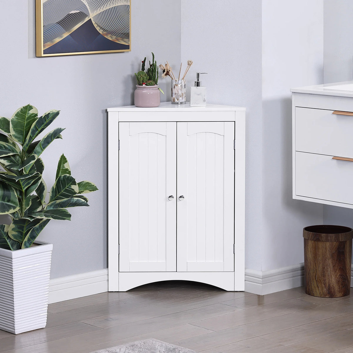Free Standing Corner Storage Cabinet with Doors and Shelves V672711