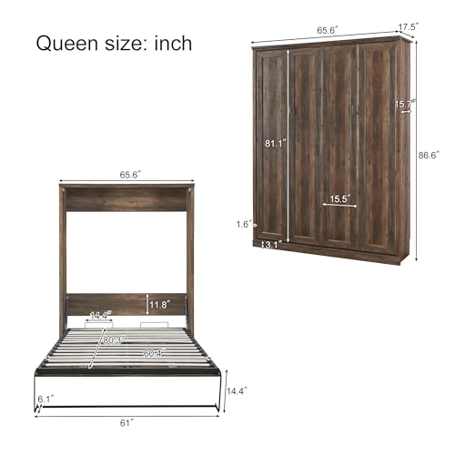 Queen Size Murphy Bed with Storage Shelf Gray B673