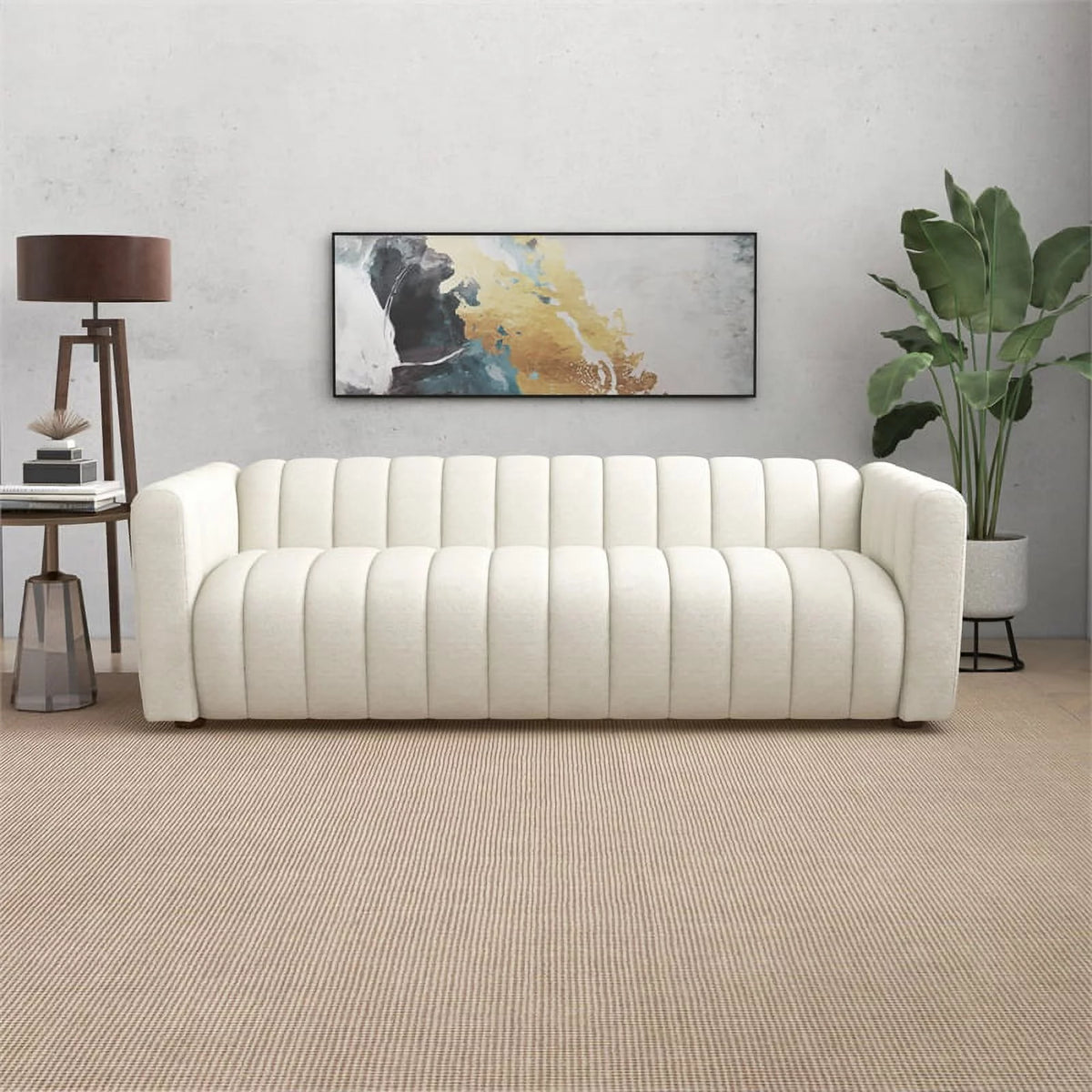 Cream Boucle Fabric Couch Q365026