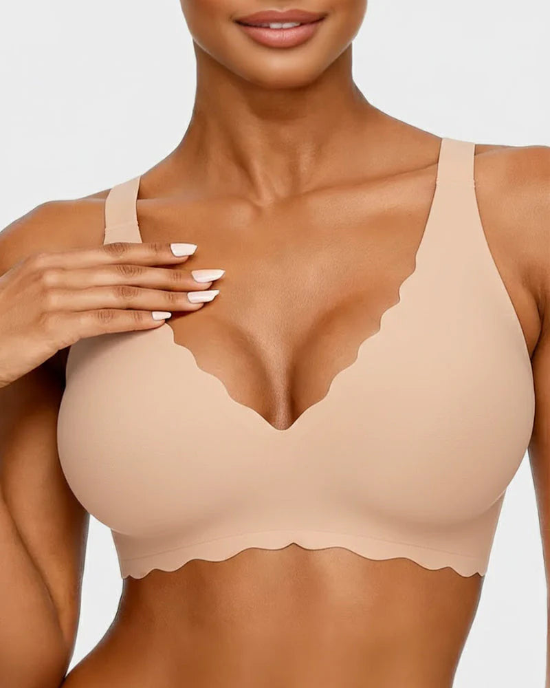 Wireless Bra with Scalloped Edge and Deep V Neckline R330