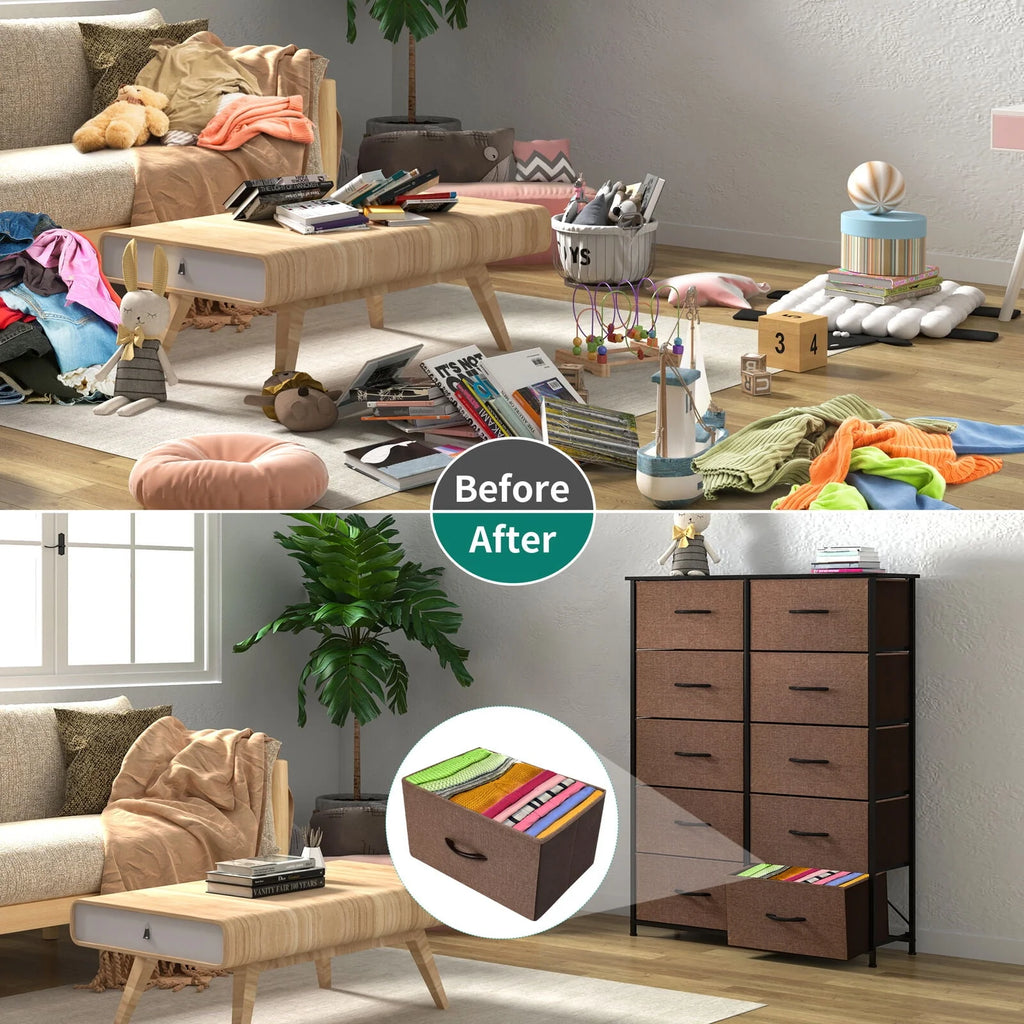 10 Drawer Black Grey Fabric Dresser P643