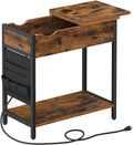 End Table with Charging Station and USB Ports Rustic Brown Black Y344