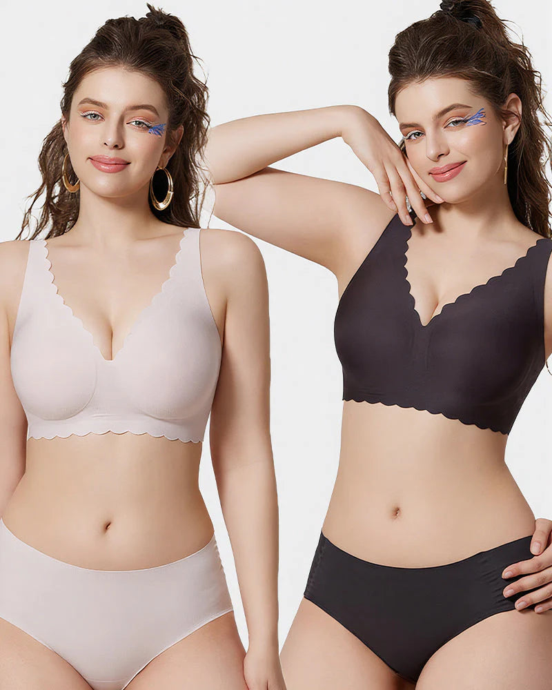 Wireless Bra with Scalloped Edge and Deep V Neckline R330