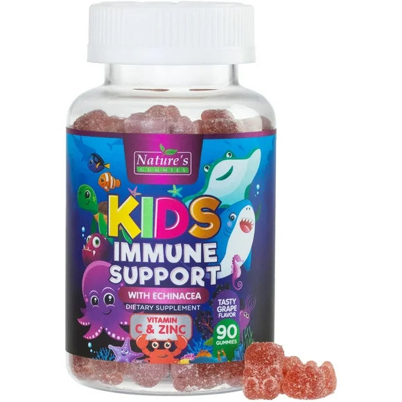Berry Flavor Chewable Kids Immune Support Gummies with Echinacea, Zinc & Vitamin C, 90 Gummies V228292