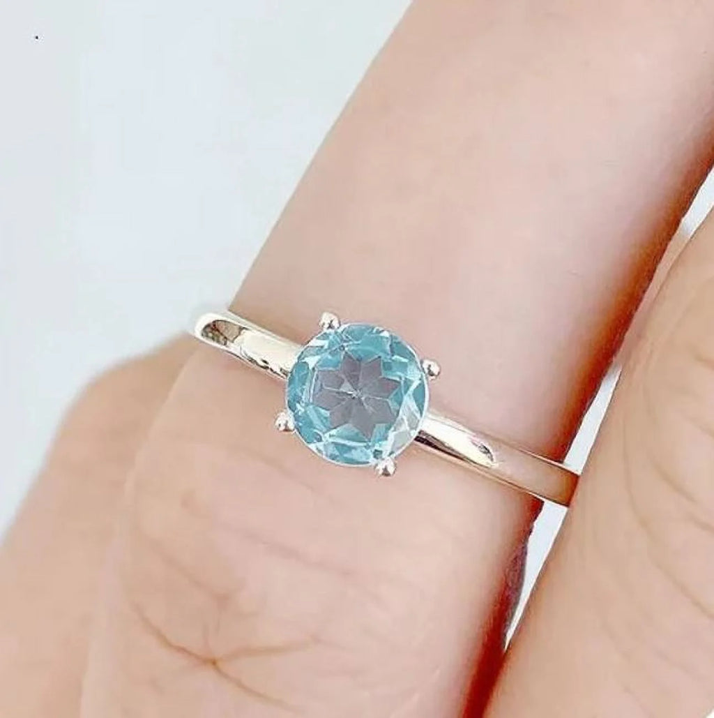 Topaz Solitaire Ring 925 Sterling Silver Gemstone Jewelry J952232