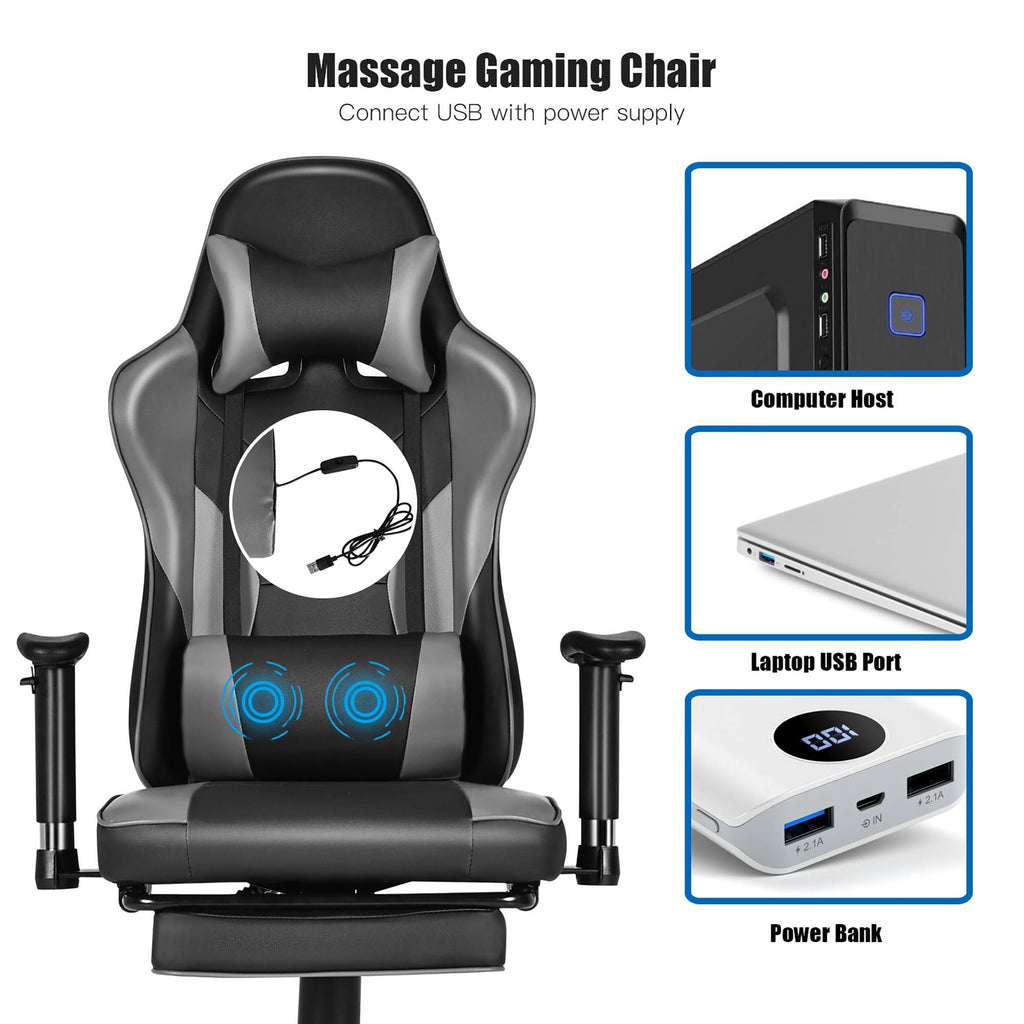 Black Gaming High Back Office Chair with Footrest H208669
