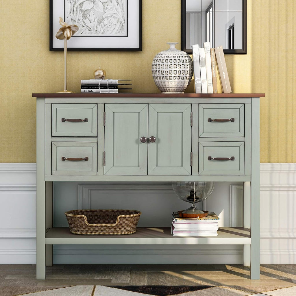 Solid Wood Console Table with 2 Storage Drawers and 1 Shelf, Black L705