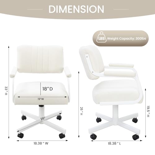 Set of Caster Swivel Tilt Dinning Chairs with Padded Armrest and Metal Frame V71899
