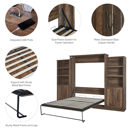 Queen Size Murphy Bed with Storage Shelf Gray B673