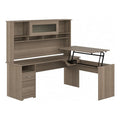 72W Sit to Stand L Desk with Hutch in Ash Gray Engineered Wood V61130
