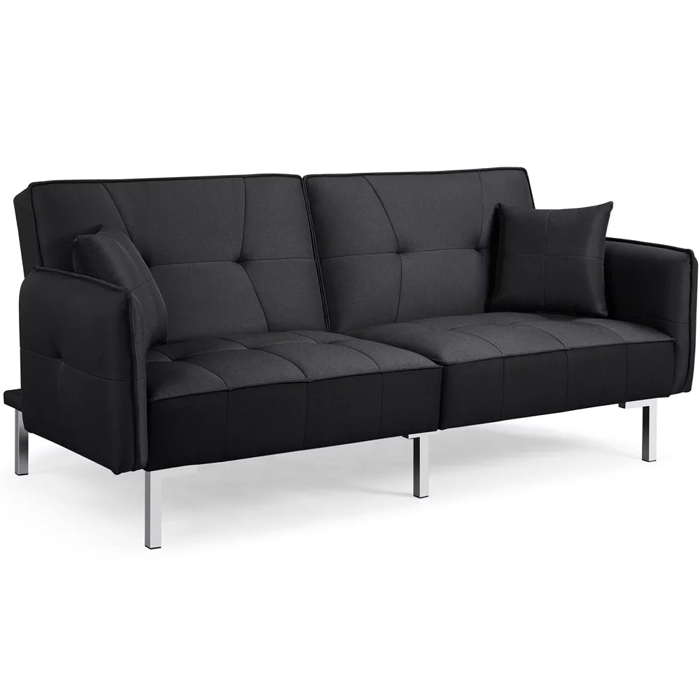 Black Fabric Covered Futon Sofa Bed with Adjustable Backrest E280