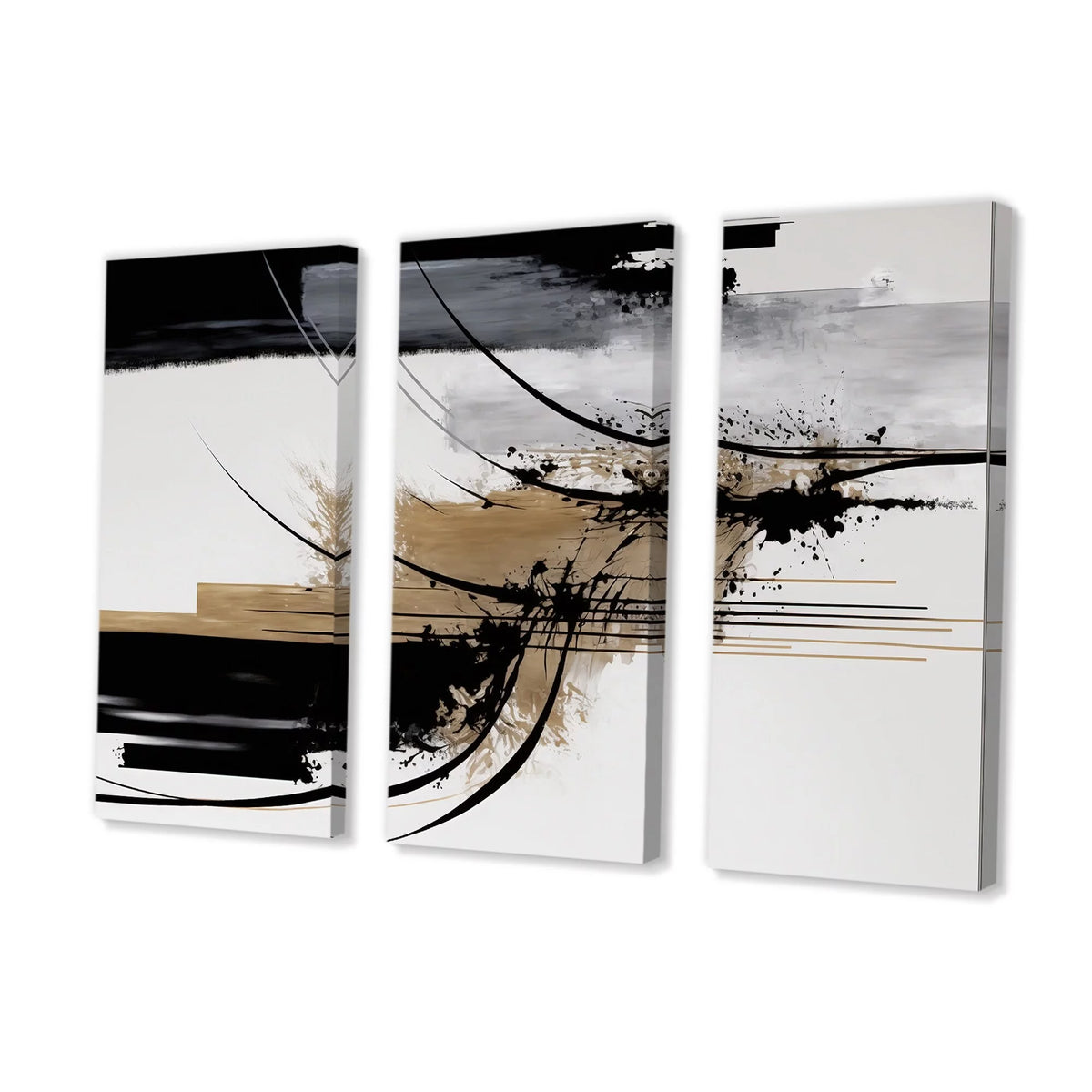 Black White Gold Geometric Canvas Art Print 3 Panels D972299
