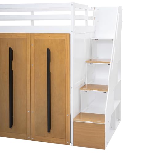 Twin Size Solid Wood Loft Bed with Storage Y659930