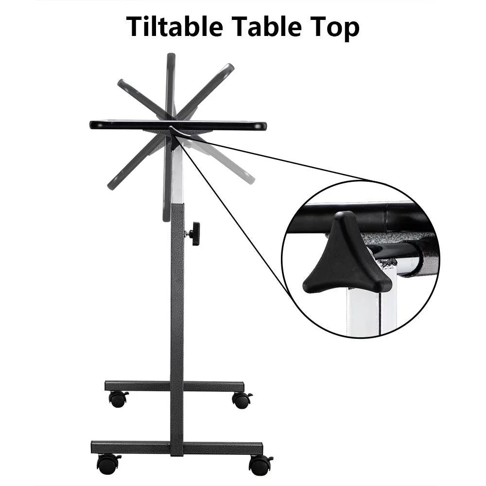 Adjustable Overbed Bedside Table with Wheels Gray Q738
