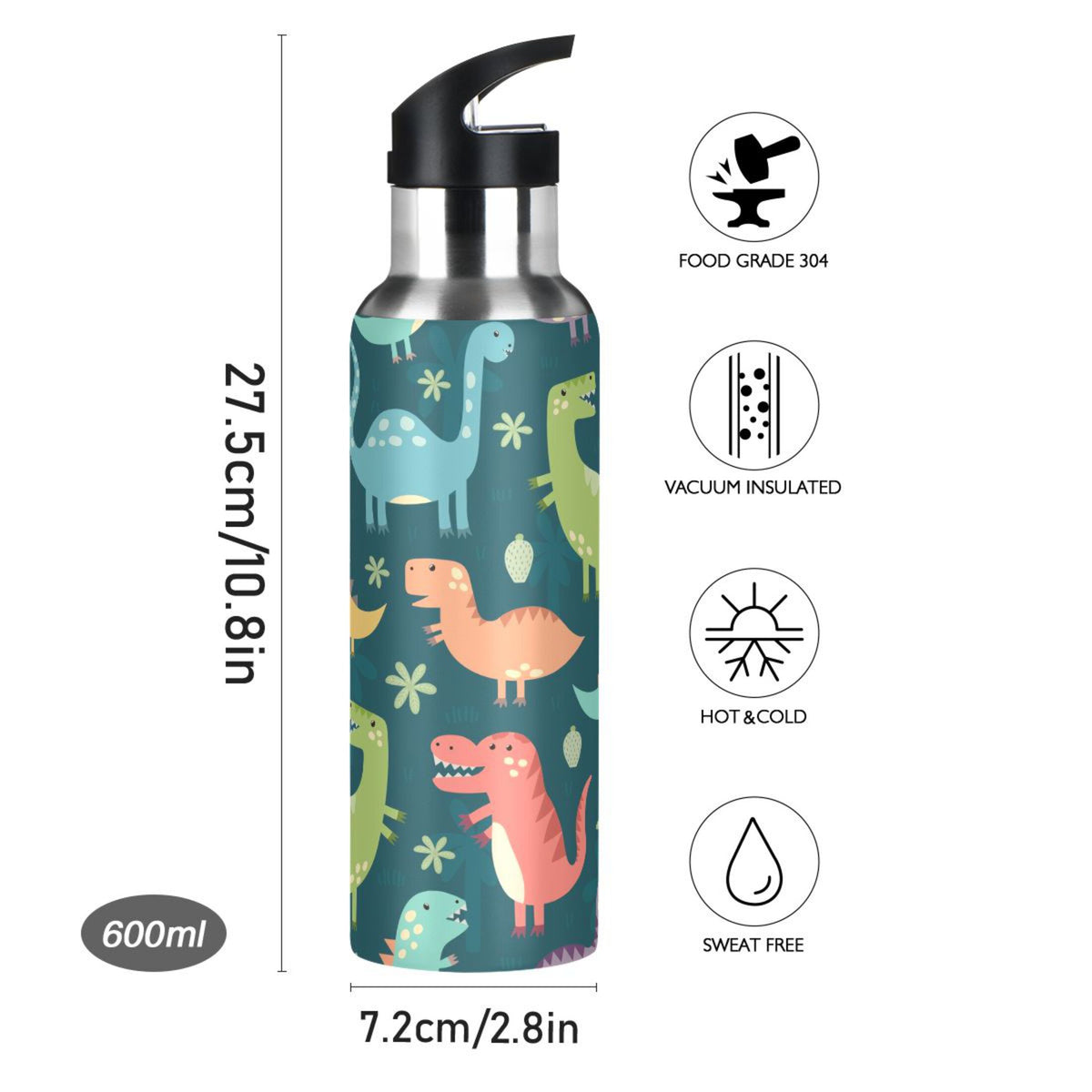 20 OZ Stainless Steel Vacuum Insulated Water Bottle with Straw Lid R4707