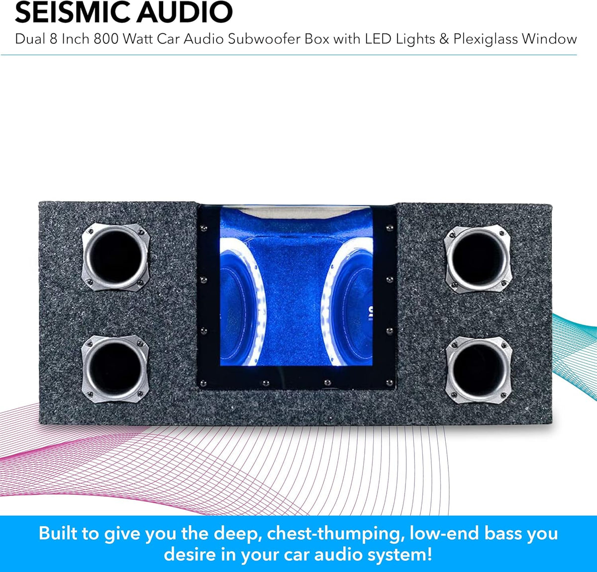 Dual 8 Inch 800 Watt Car Audio Subwoofer Box with LED Lights & Plexiglass Window B615057