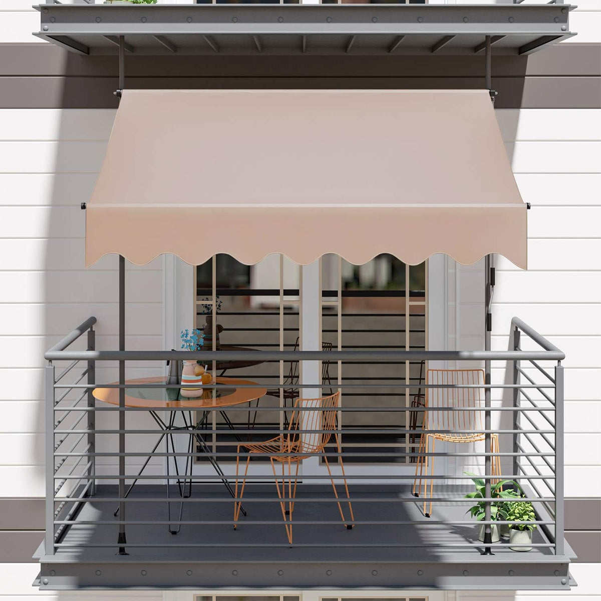 Khaki Retractable Patio Awning with Hand Crank M44077