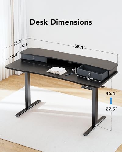 48″ x 24″ Black Electric Standing Desk with 2 Drawers E57057