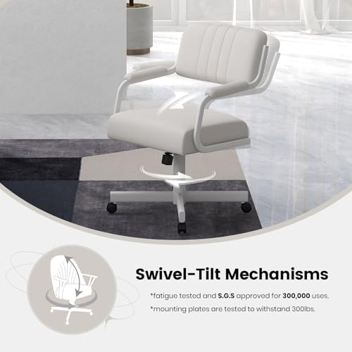 Set of Caster Swivel Tilt Dinning Chairs with Padded Armrest and Metal Frame V71899