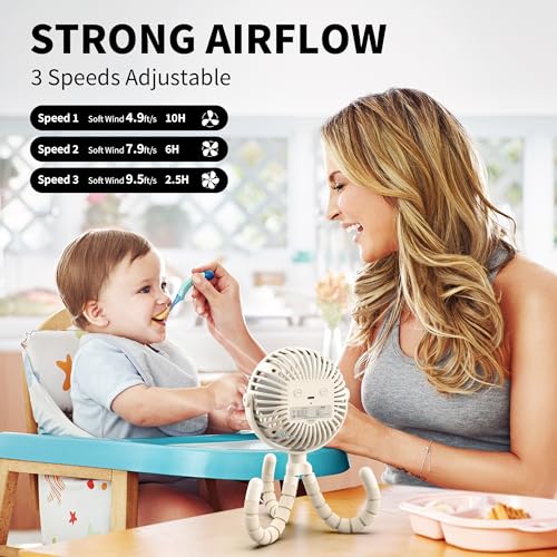 Battery Operated Stroller Fan Clip On Fan 3 Speeds Black D792158